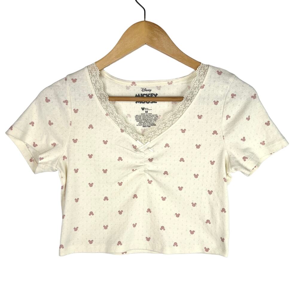 Disney Mickey Mouse Lace Trim Crop Top M